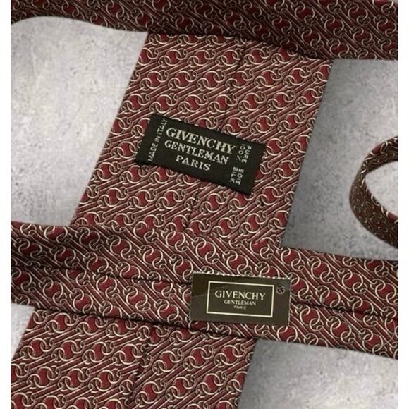 NEW GIVENCHY Silk Tie ITALY Burgundy Chain W:3.7" - Picture 4 of 7
